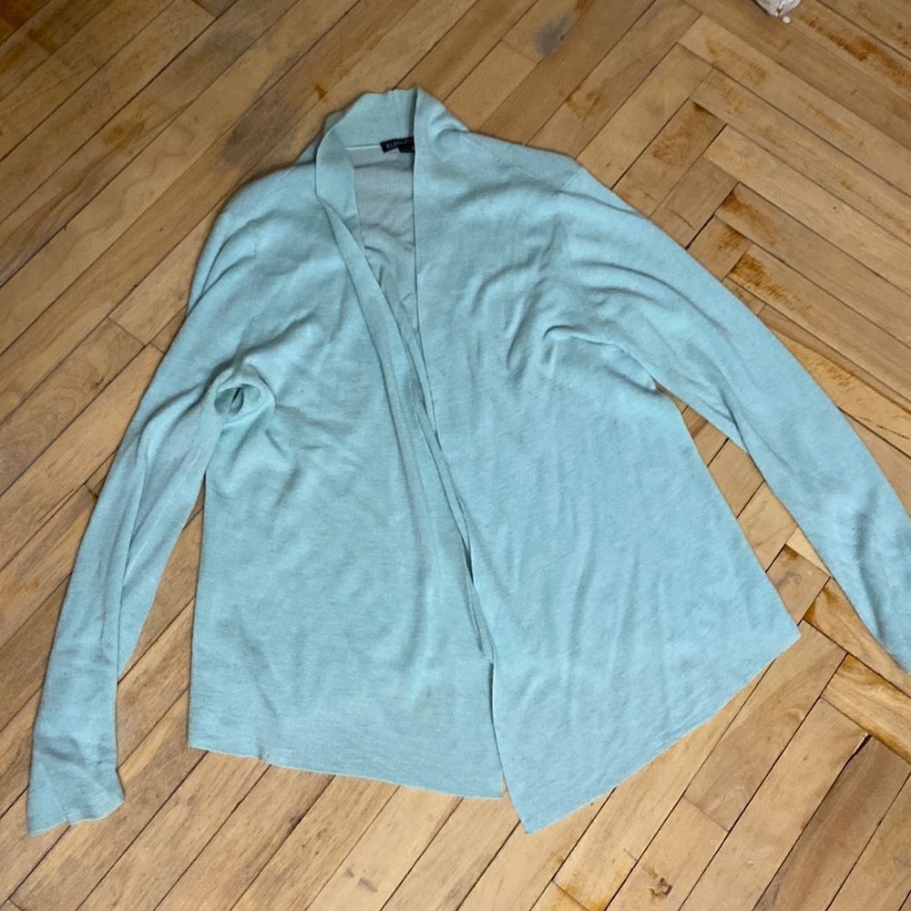 Eileen Fisher mint green open merino cardigan, size Medium.